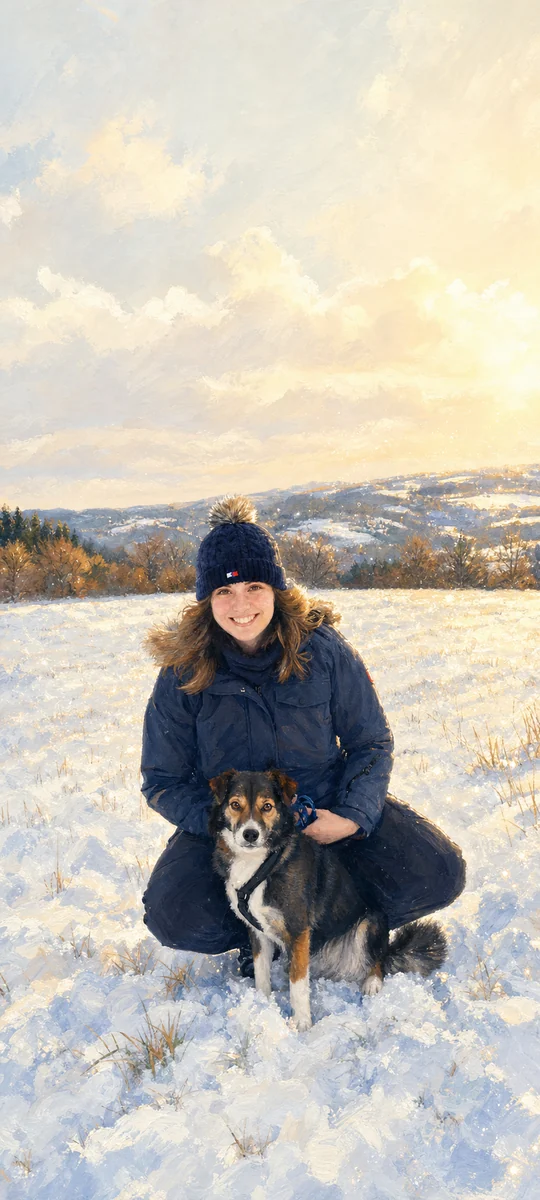 Gemaltes Winter-Wallpaper mit Joelle und Mila im Schnee